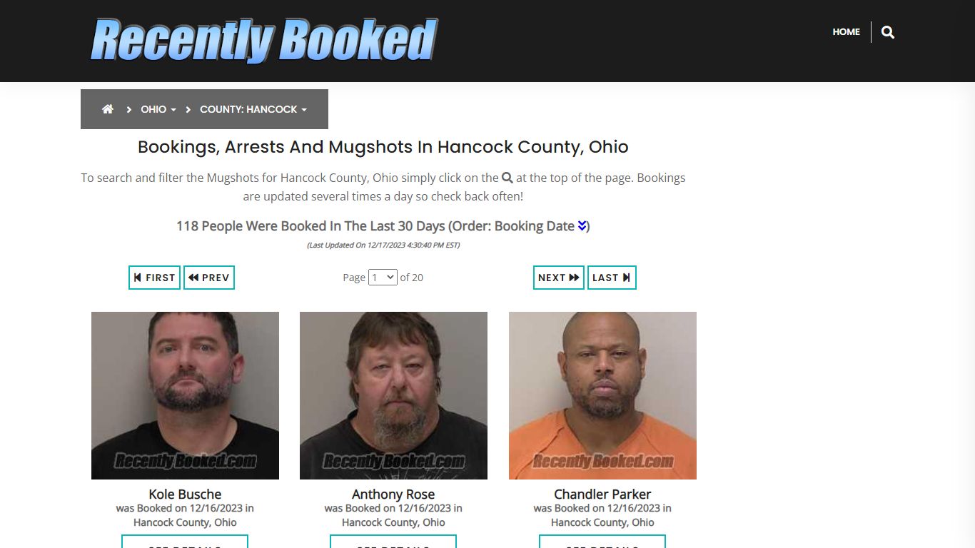 Recent bookings, Arrests, Mugshots in Hancock County, Ohio